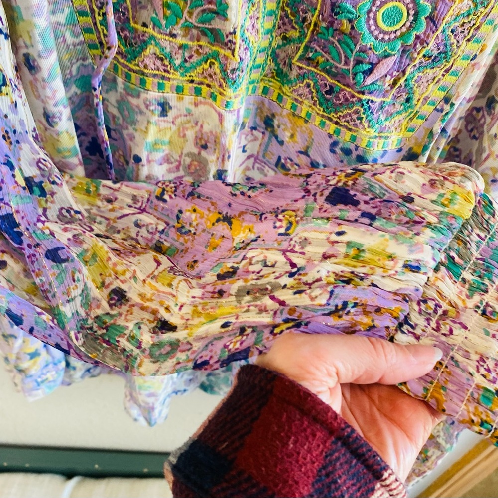 Anthropologie Odetta Fairycore Embroidered Boho Top Purple - Picture 8 of 9